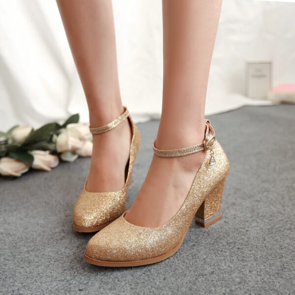 Line-Style Buckle Chunky Heel Round Toe Casual Thin Shoes