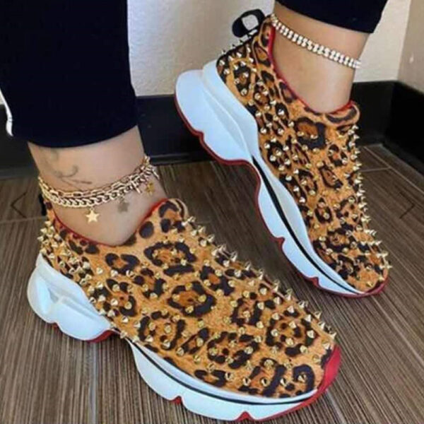 Rivet Round Toe Slip-On Wedge Heel Sneakers