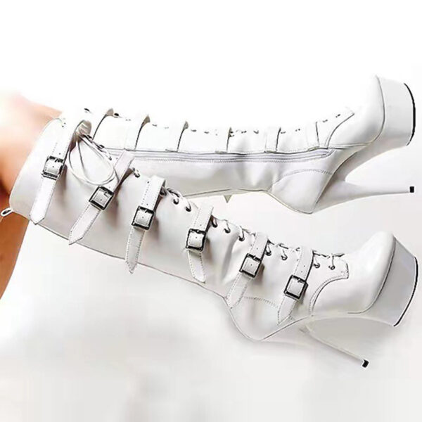 Round Toe Patchwork Side Zipper Hidden Elevator Heel Western Boots - Image 3